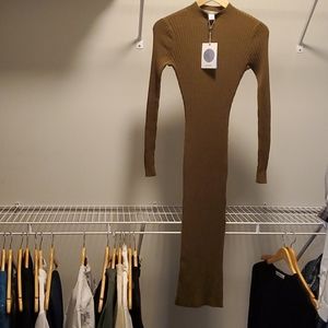 Monki dark green ribbed sweater dress